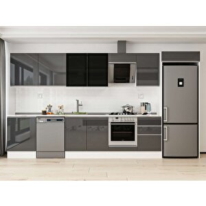 Alvinka 400x222 Cm High Gloss Mutfak Dolabı Beyaz Antrasıt Mb-e90s60s50-3 Antrasit