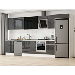 Alvinka 400x222 Cm High Gloss Mutfak Dolabı Beyaz Antrasıt Mb-e90s60s50-3 Antrasit