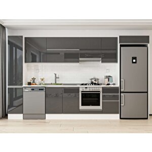 Alvinka 375x222 Cm High Gloss Mdf Mutfak Dolabı Beyaz Antrasıt Mbb-e90b40s45-1 Antrasit