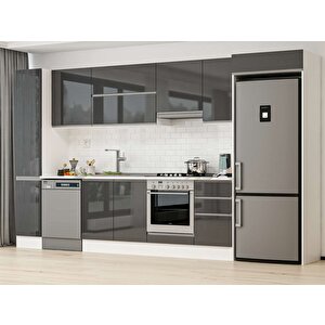 Alvinka 375x222 Cm High Gloss Mdf Mutfak Dolabı Beyaz Antrasıt Mbb-e90b40s45-1 Antrasit