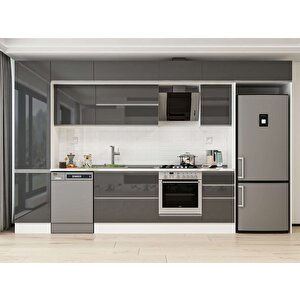 Alvinka 385x240 Cm High Gloss Mdf Mutfak Dolabı Beyaz Antrasıt Mbb-e90b50s45-2 Antrasit