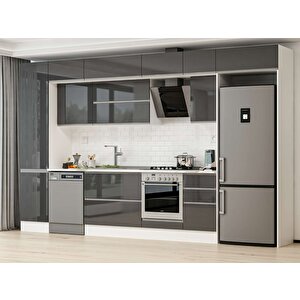 Alvinka 385x240 Cm High Gloss Mdf Mutfak Dolabı Beyaz Antrasıt Mbb-e90b50s45-2 Antrasit