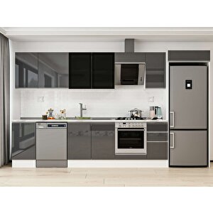 Alvinka 365x222 Cm High Gloss Mdf Mutfak Dolabı Beyaz Antrasıt Mb-e80s45s40-3 Antrasit