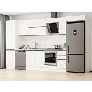 Alvinka 370x222 Cm High Gloss Mdf Mutfak Dolabı Beyaz Beyaz Mbb-e80b50s40-2 Beyaz