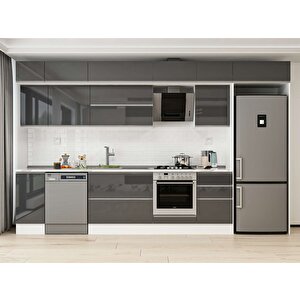 370x240 Cm High Gloss Mutfak Dolabı Beyaz Antrasıt Mb-e80s40s50-2 Antrasit
