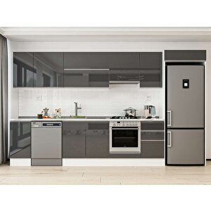 375x222 Cm High Gloss Mdf Mutfak Dolabı Beyaz Antrasıt Mb-e90s40s45-1 Antrasit