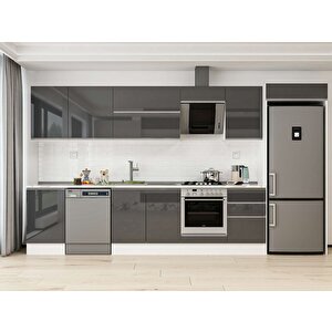 Alvinka 380x222 Cm High Gloss Mdf Mutfak Dolabı Beyaz Antrasıt Mb-e80s50s50-2 Antrasit