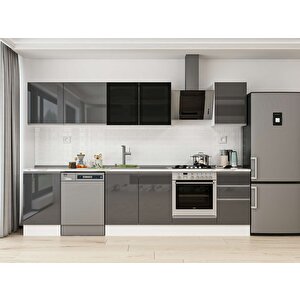 Alvinka 305x210 Cm High Gloss Mdf Mutfak Dolabı Beyaz Antrasıt M-e90s50s45-3 Antrasit