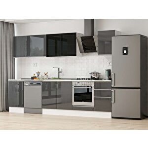 Alvinka 305x210 Cm High Gloss Mdf Mutfak Dolabı Beyaz Antrasıt M-e90s50s45-3 Antrasit