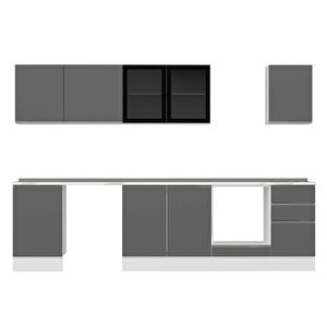 Alvinka 305x210 Cm High Gloss Mdf Mutfak Dolabı Beyaz Antrasıt M-e90s50s45-3