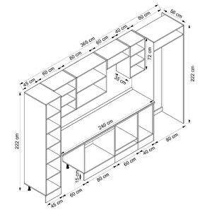 Alvinka 365x222 Cm High Gloss Mdf Mutfak Dolabı Beyaz Beyaz Mbb-e80b45s40-2