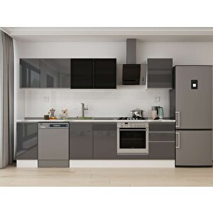 Alvinka 300x210 Cm High Gloss Mdf Mutfak Dolabı Beyaz Antrasıt M-e90s40s50-3 Antrasit
