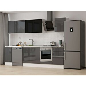 Alvinka 300x210 Cm High Gloss Mdf Mutfak Dolabı Beyaz Antrasıt M-e90s40s50-3 Antrasit
