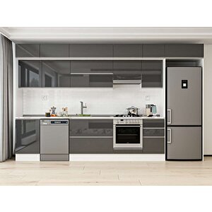 Alvinka 385x240 Cm High Gloss Mutfak Dolabı Beyaz Antrasıt Mb-e90s50s45-1 Antrasit