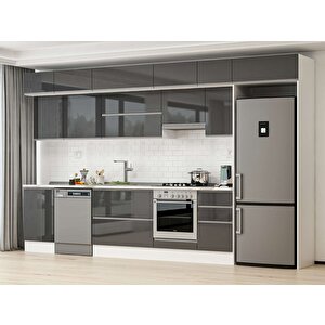 Alvinka 385x240 Cm High Gloss Mutfak Dolabı Beyaz Antrasıt Mb-e90s50s45-1 Antrasit
