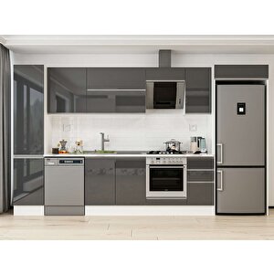 Alvinka 365x222 Cm High Gloss Mdf Mutfak Dolabı Beyaz Antrasıt Mbb-e80b45s40-2 Antrasit