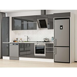 Alvinka 365x222 Cm High Gloss Mdf Mutfak Dolabı Beyaz Antrasıt Mbb-e80b45s40-2 Antrasit