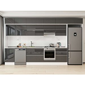 Alvinka 390x240 Cm High Gloss Mdf Mutfak Dolabı Beyaz Antrasıt Mb-e80s50s60-1 Antrasit