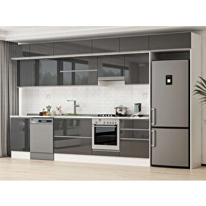 Alvinka 390x240 Cm High Gloss Mdf Mutfak Dolabı Beyaz Antrasıt Mb-e80s50s60-1 Antrasit