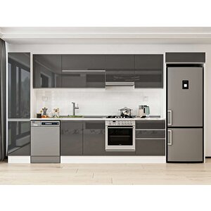 Alvinka 385x222 Cm High Gloss Mdf Mutfak Dolabı Beyaz Antrasıt Mbb-e80b45s60-1 Antrasit