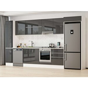 Alvinka 385x222 Cm High Gloss Mdf Mutfak Dolabı Beyaz Antrasıt Mbb-e80b45s60-1 Antrasit