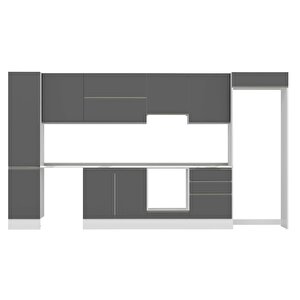 Alvinka 385x222 Cm High Gloss Mdf Mutfak Dolabı Beyaz Antrasıt Mbb-e80b45s60-1