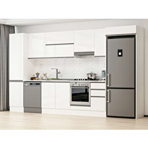 Alvinka 370x222 Cm High Gloss Mdf Mutfak Dolabı Beyaz Beyaz Mbb-e80b50s40-1 Beyaz