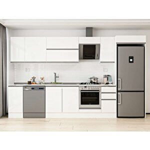 Alvinka 370x222 Cm High Gloss Mutfak Dolabı Beyaz Beyaz Mb-e90s40s40-2 Beyaz