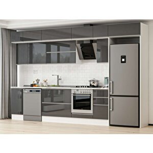 Alvinka 370x240 Cm High Gloss Mutfak Dolabı Beyaz Antrasıt Mb-e90s40s40-2 Antrasit
