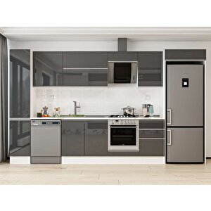 Alvinka 380x222 Cm High Gloss Mdf Mutfak Dolabı Beyaz Antrasıt Mbb-e90b40s50-2 Antrasit