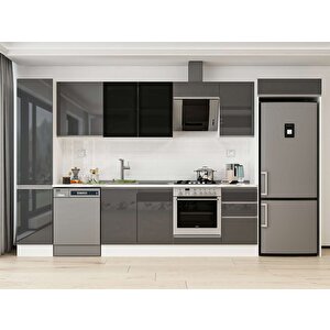 Alvinka 370x222 Cm High Gloss Mdf Mutfak Dolabı Beyaz Antrasıt Mbb-e80b45s45-3 Antrasit