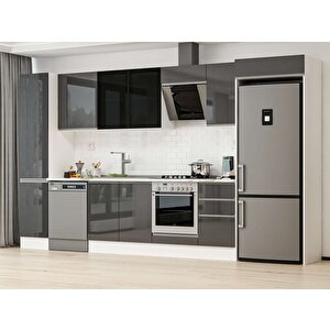 Alvinka 370x222 Cm High Gloss Mdf Mutfak Dolabı Beyaz Antrasıt Mbb-e80b45s45-3 Antrasit