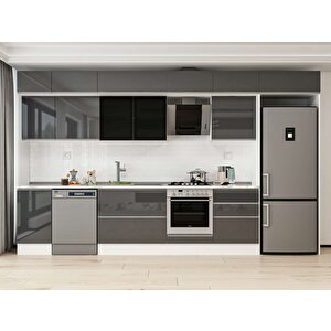 Alvinka 395x240 Cm High Gloss Mdf Mutfak Dolabı Beyaz Antrasıt Mb-e90s45s60-3 Antrasit