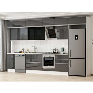 Alvinka 395x240 Cm High Gloss Mdf Mutfak Dolabı Beyaz Antrasıt Mb-e90s45s60-3 Antrasit