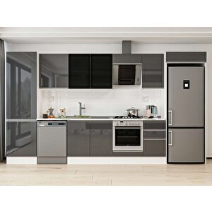 Alvinka 385x222 Cm High Gloss Mutfak Dolabı Beyaz Antrasıt Mbb-e80b60s45-3 Antrasit