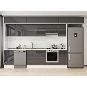 Alvinka 365x240 Cm High Gloss Mdf Mutfak Dolabı Beyaz Antrasıt Mb-e80s45s40-1 Antrasit
