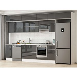 Alvinka 365x240 Cm High Gloss Mdf Mutfak Dolabı Beyaz Antrasıt Mb-e80s45s40-1 Antrasit