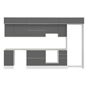 Alvinka 365x240 Cm High Gloss Mdf Mutfak Dolabı Beyaz Antrasıt Mb-e80s45s40-1