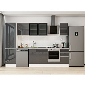 Alvinka 300x210 Cm High Gloss Mutfak Dolabı Beyaz Antrasıt Mb-e90b50s40-3 Antrasit