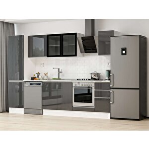 Alvinka 300x210 Cm High Gloss Mutfak Dolabı Beyaz Antrasıt Mb-e90b50s40-3 Antrasit