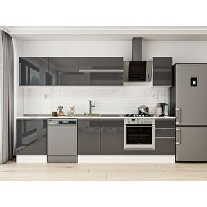 Alvinka 300x210 Cm High Gloss Mdf Mutfak Dolabı Beyaz Antrasıt M-e80s60s40-2 Antrasit
