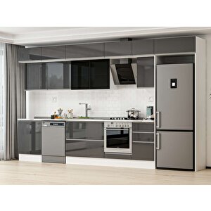 Alvinka 395x240 Cm High Gloss Mutfak Dolabı Beyaz Antrasıt Mb-e90s60s45-3 Antrasit