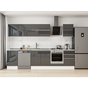 Alvinka 300x210 Cm High Gloss Mdf Mutfak Dolabı Beyaz Antrasıt M-e80s50s50-2 Antrasit
