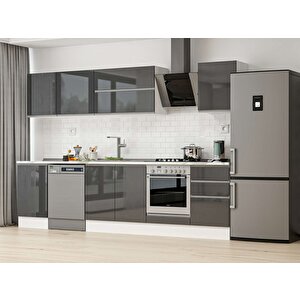 Alvinka 300x210 Cm High Gloss Mdf Mutfak Dolabı Beyaz Antrasıt M-e80s50s50-2 Antrasit