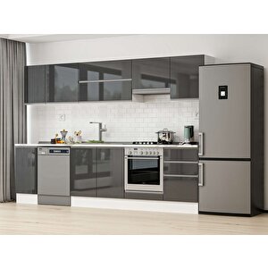 290x210 Cm High Gloss Mutfak Dolabı Beyaz Antrasıt M-e80s40s50-1 Antrasit