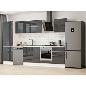 320x210 Cm High Gloss Mdf Mutfak Dolabı Beyaz Antrasıt Mb-e80b60s60-2 Antrasit
