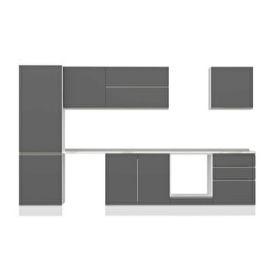 Alvinka 320x210 Cm High Gloss Mdf Mutfak Dolabı Beyaz Antrasıt Mb-e80b60s60-2