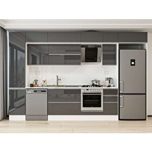 Alvinka 375x240 Cm High Gloss Mdf Mutfak Dolabı Beyaz Antrasıt Mbb-e90b45s40-2 Antrasit