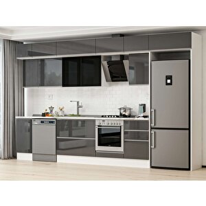 Alvinka 380x240 Cm High Gloss Mutfak Dolabı Beyaz Antrasıt Mb-e90s40s50-3 Antrasit