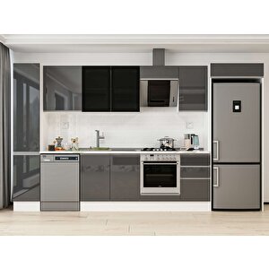 Alvinka 365x222 Cm High Gloss Mdf Mutfak Dolabı Beyaz Antrasıt Mbb-e80b40s45-3 Antrasit